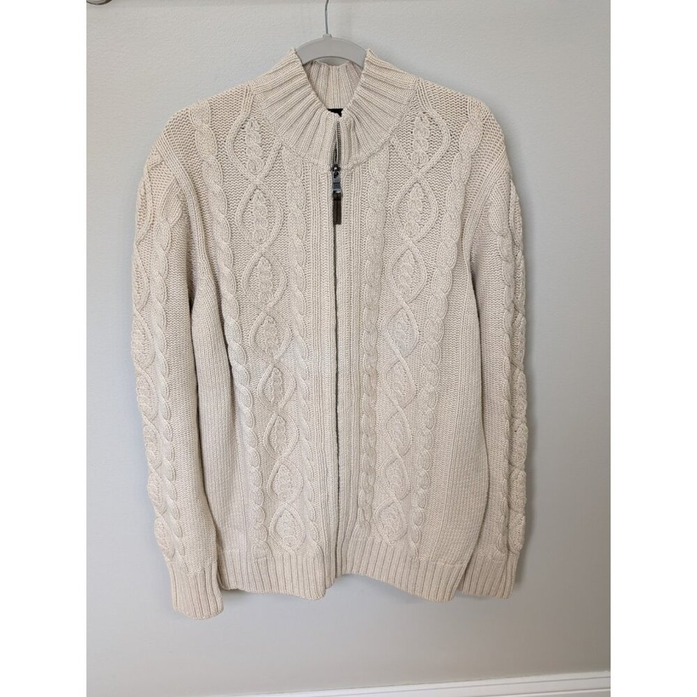 Vtg Bailey's Mens XXL Full Zip Fisherman Cable Knit Merino Wool Blend Sweater